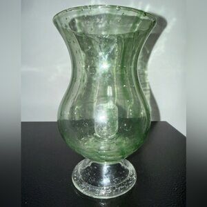 Vintage Hand Blown Mexican Green Swirl Bubble Glass Hurricane Vase